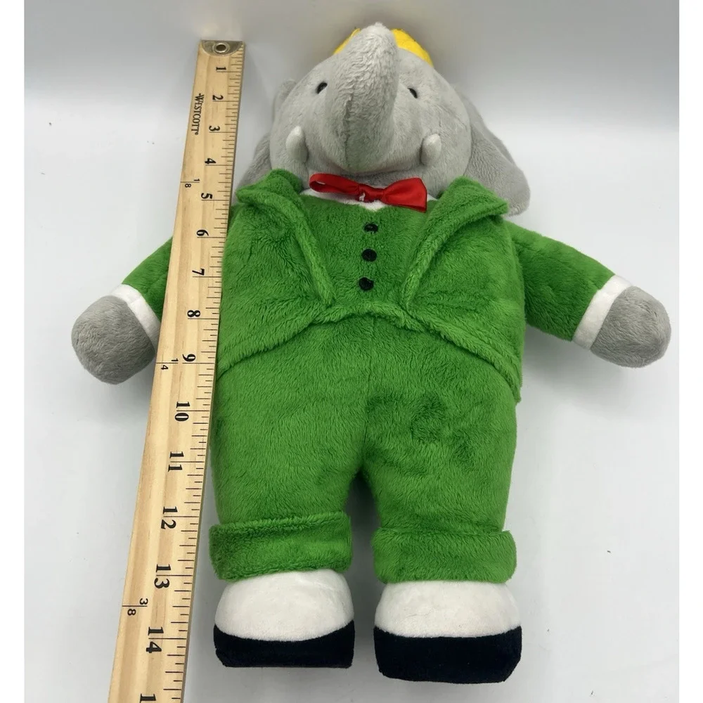 Vintage Babar Elephant Plush Doll Green Suit Crown Stuffed Animal Toy 14in